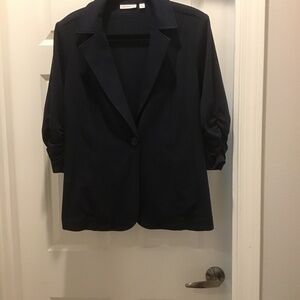 Susan Graver Navy Scrunch Sleeve Blazer